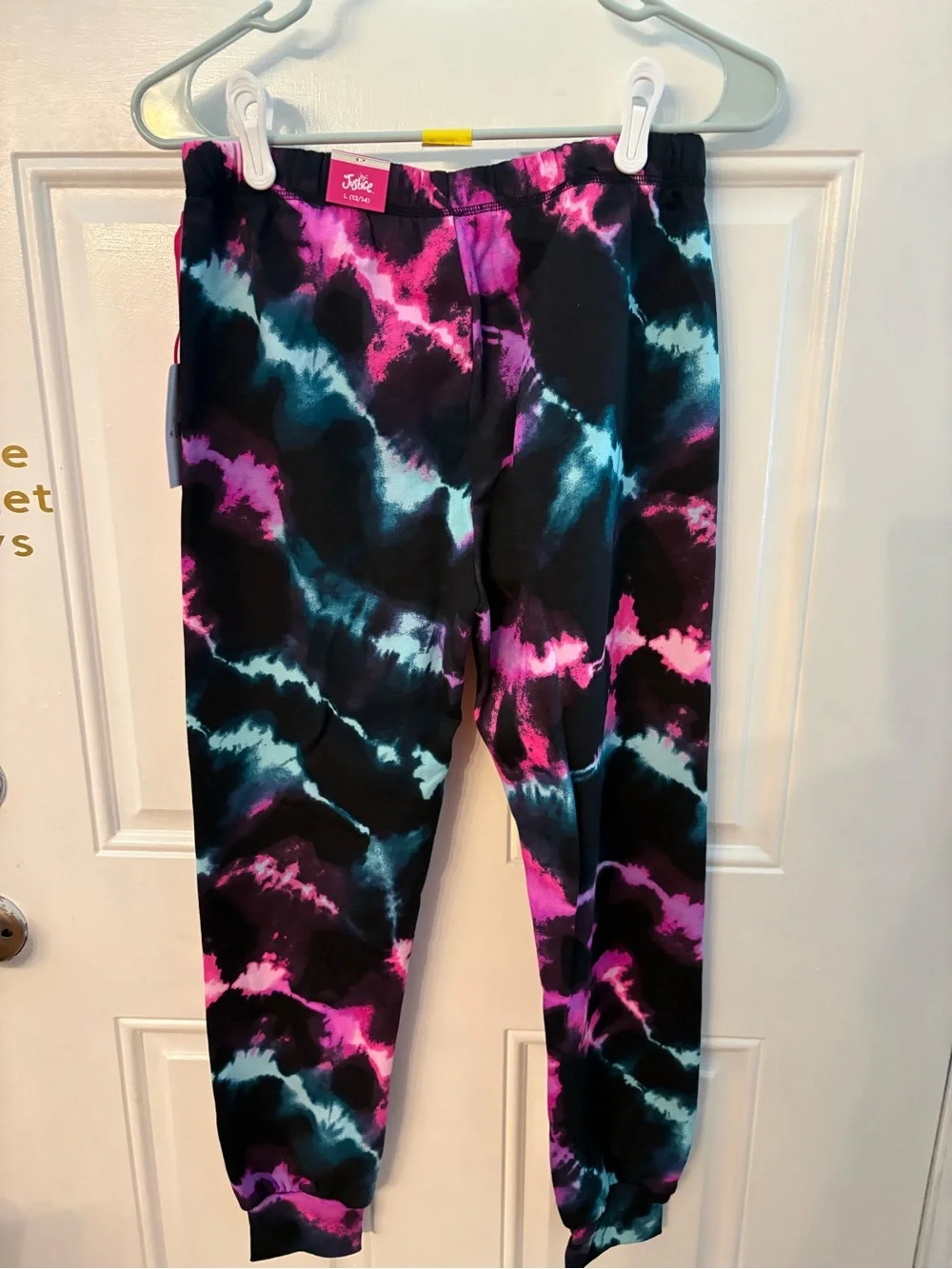 Justice Black Tie-Dye Joggers with Pink & Teal Accents